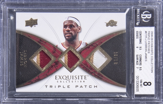 2008-09 UD "Exquisite Collection" Triple Patches #ETP-LJ LeBron James Triple Patch Card (#10/10) - BGS NM-MT 8